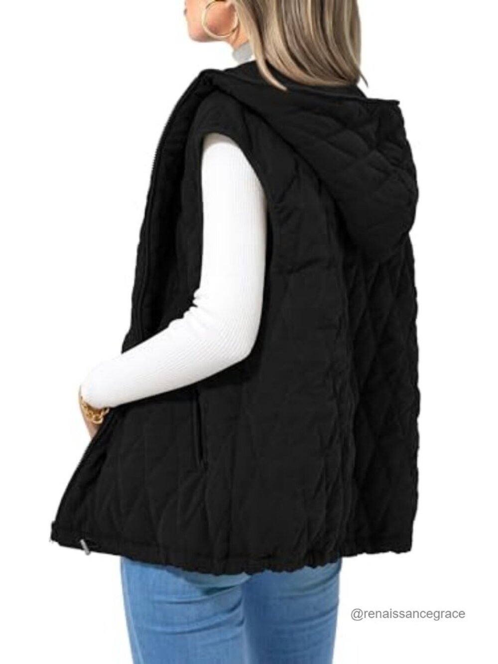 Sleeveless Hooded Puffer Vest Zip Up Quilted Jacket